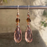 Light mauve glass earrings with Austrian crystal in shades of smoke topaz.
