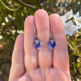Blue and pink mixed colored glass earrings. Handmade in the USA.