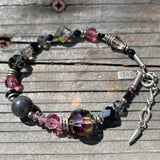 Austrian crystal and Czech glass beaded bracelet. Jet and iridescent crystal. Handmade in the USA.