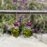 Pink and green Austrian crystal dangle earrings.