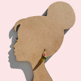 Crystal earrings in bright olivine green and fuschia.