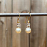 Pearl coated crystal drops with Czech glass top beads. Gold trim.