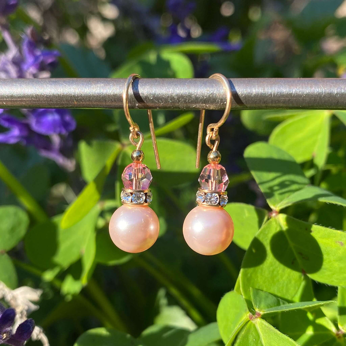 BELLS 61- Light pink Austrian crystal pearl earrings. – Owen Glass