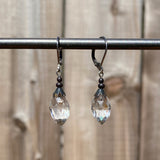 Antique clear drop earrings. All handwork done in the USA.