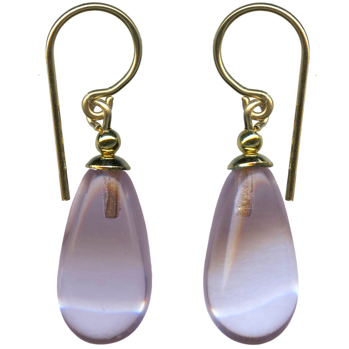 Periwinkle German Glass & Gold Dangle Earrings 