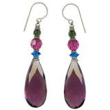 Purple glass earrings. Austrian crystal accents, silver ear wires.