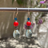Blue, orange and bright turquoise earrings. Handmade.