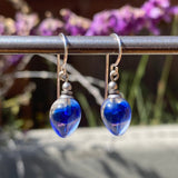 Blue and clear glass earrings, handmade in the USA.