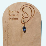 Indigo blue glass earrings with gold trim. European glass, handmade in the USA.