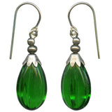 Emerald green glass earrings. German glass, handmade in the USA.