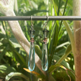 Light sapphire prism earrings. Handmade in the USA using old and new European glass. 