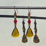 Olive green glass earrings. European glass earrings, handmade in the USA.