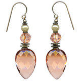 Pale peach glass drop earrings with glass pearl accents.