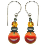 A pair of sterling silver earrings with two-tone topaz and crystal drops, and Austrian crystal topaz accents, resembling a bubble design.