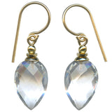 Extra fine faceted clear glass earrings. Gold trim. All handwork done in the USA using European glass.