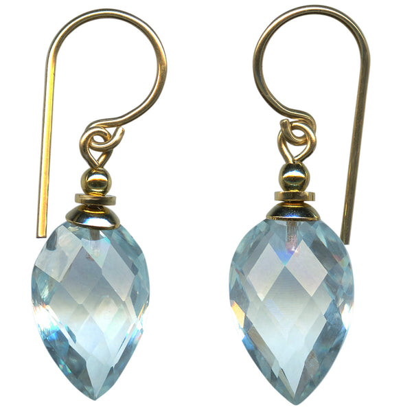 Light aquamarine faceted glass earrings with gold filled accents