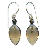 Light brown earrings with jet accents.