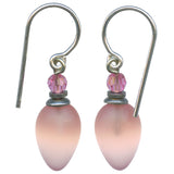 Pink frosted glass earrings. Handmade in the USA.