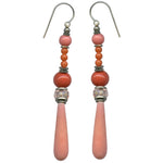 Antique coral Czech glass drop earrings. Handmade in the USA.