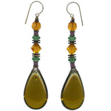 Dark olivine glass earrings, handmade in the USA. Czech and German glass with Austrian crystal.