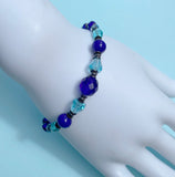 Cobalt Blue Czech Glass & Aqua Crystal Bracelet "440"