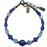 Cobalt Blue Czech Glass & Aqua Crystal Bracelet "440"