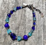 Cobalt Blue Czech Glass & Aqua Crystal Bracelet "440"