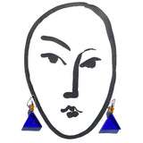 Blue glass geometric earrings.