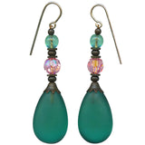 "451" Frosted Teal Glass Drop Earrings with Austrian Crystal & Czech Glass