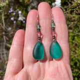 "451" Frosted Teal Glass Drop Earrings with Austrian Crystal & Czech Glass