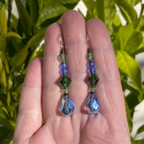 Blue iridescent crystal earrings, handmade in the USA.
