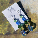 Blue crystal earrings with peridot Czech glass accents. 