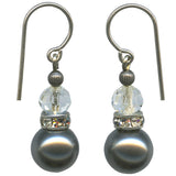 Silver coated Austrian crystal drops with clear Czech glass top beads and rhinestone accents. Handmade in the USA.