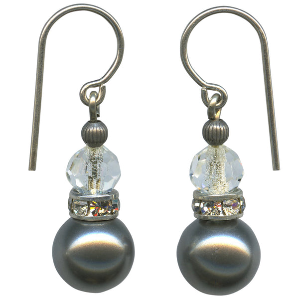 Silver coated Austrian crystal drops with clear Czech glass top beads and rhinestone accents. Handmade in the USA.