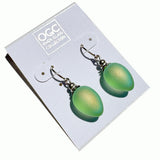 Frosted Light Green Glass Drop Earrings with Aurora Borealis Sheen "Berries 52"