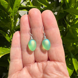Frosted Light Green Glass Drop Earrings with Aurora Borealis Sheen "Berries 52"