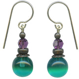 Teal and purple earrings. Handmade in the USA.