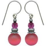 Frosted Rose Pink Glass & Fuchsia Crystal Drop Earrings "Bubbles 5"