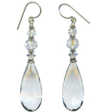 Pair of crystal teardrop earrings on a white background