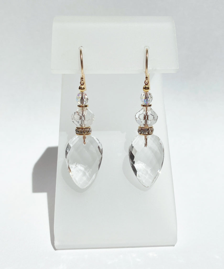CRUISE 16 - clear glass drop earrings with iridescent Austrian crystal  accents. - Owen Glass Collection