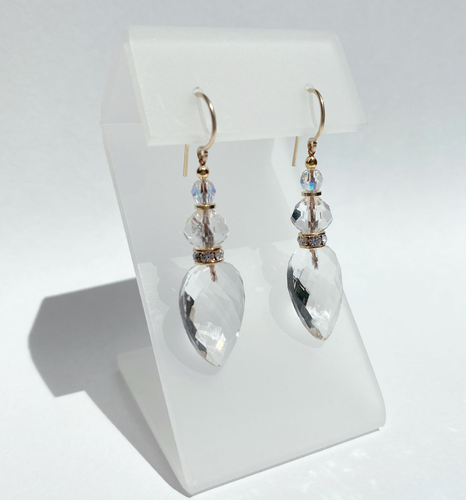 CRUISE 16 - clear glass drop earrings with iridescent Austrian crystal  accents. - Owen Glass Collection