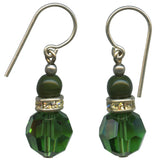 Green crystal earrings with rhinestone accents. Sterling silver ear wires.
