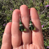 Green crystal and glass earrings with rhinestones.