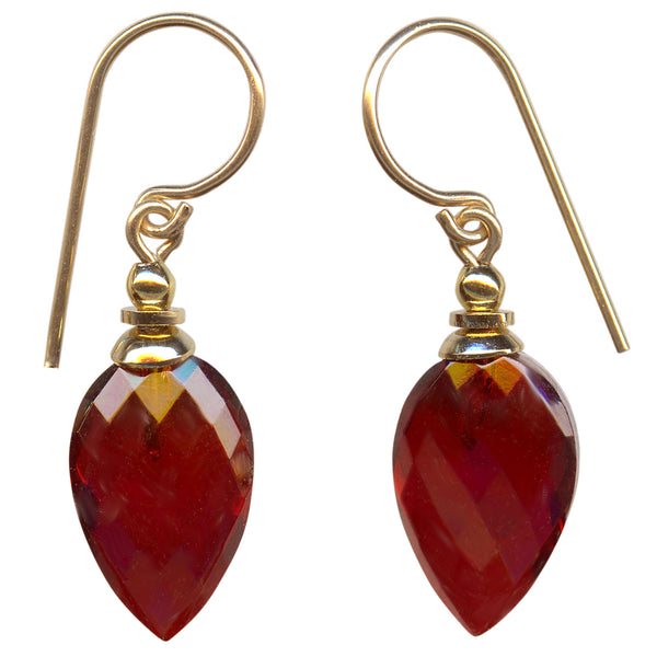 Red glass and gold earrings. 