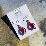 Pink German glass faceted earrings with gold-filled ear wires.