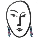 Pink and blue crystal dangle earrings with silver trim.
