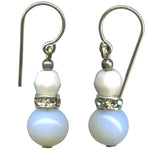 White glass and rhinestone earrings.