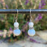 White glass earrings with rhinestones. Czech glass, Austrian crystal.
