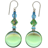Light Peridot Glass & Turquoise Crystal Drop Earrings "Mosaic 5"