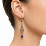 Antique Czech glass earrings, cobalt blue drops.